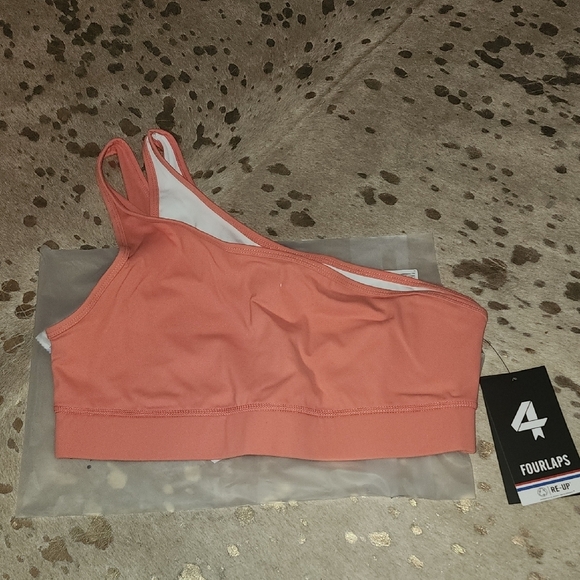 Pink One-Shoulder Sports Bra with Wide Supportive Band - Picture 1 of 3